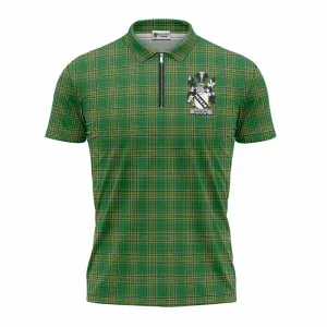 Bunbury Irish Clan Tartan Zipper Polo Shirt with Coat of Arms