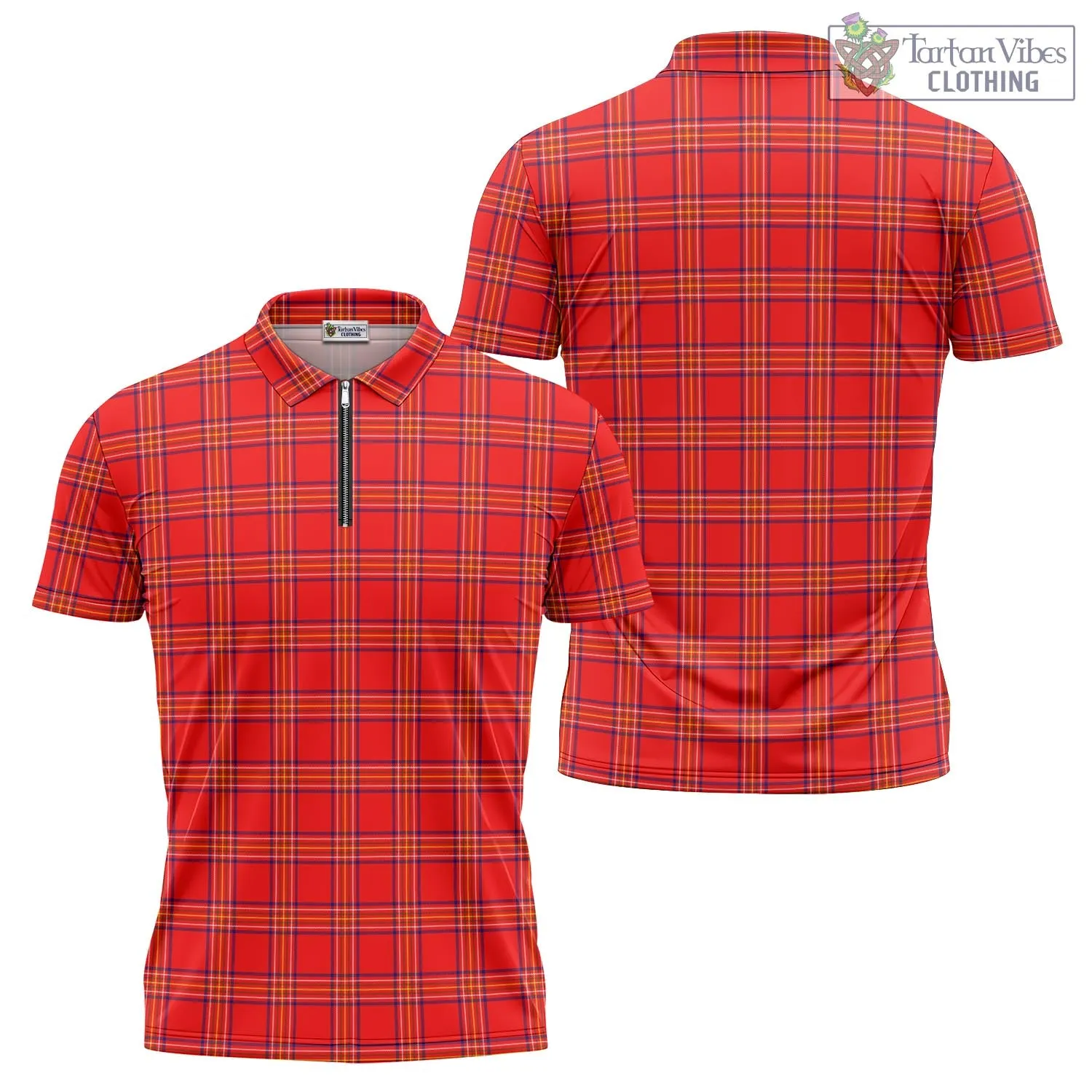 Burnett Modern Tartan Zipper Polo Shirt