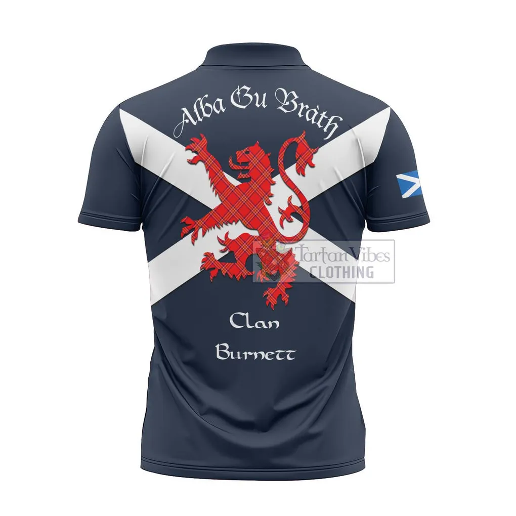 Burnett Tartan Lion Rampant Zipper Polo Shirt Proudly Display Your Heritage with Alba Gu Brath and Clan Name