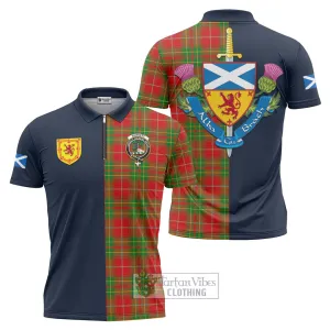 Burnett Tartan Zipper Polo Shirt Alba with Scottish Lion Royal Arm Half Style