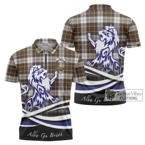 Burns Battalion Weathered Tartan Zipper Polo Shirt with Alba Gu Brath Regal Lion Emblem