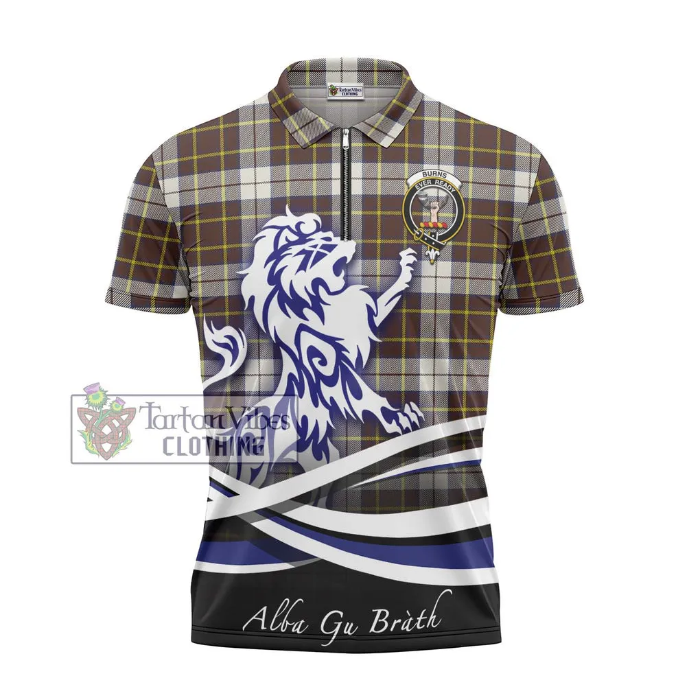 Burns Battalion Weathered Tartan Zipper Polo Shirt with Alba Gu Brath Regal Lion Emblem