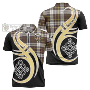 Burns Battalion Weathered Tartan Zipper Polo Shirt with Family Crest and Celtic Symbol Style