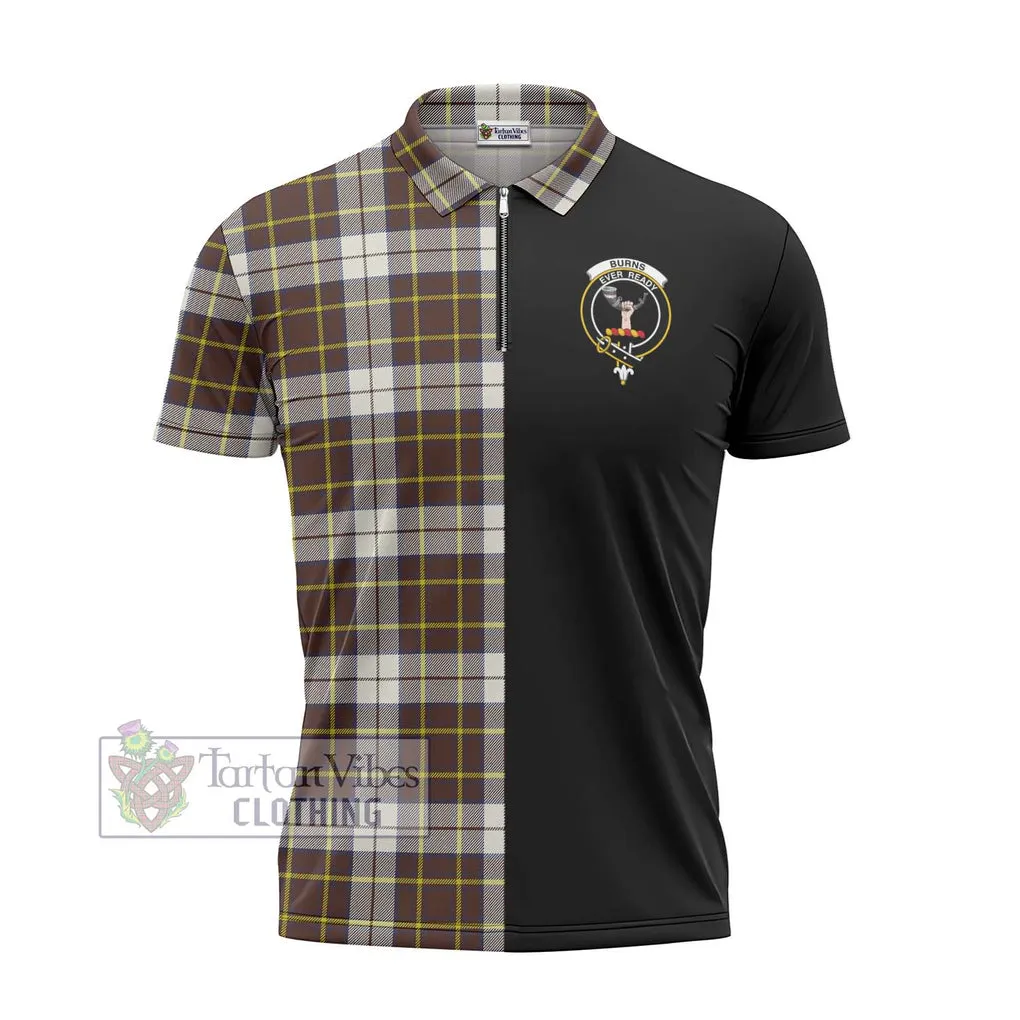 Burns Battalion Weathered Tartan Zipper Polo Shirt with Family Crest and Half Of Me Style