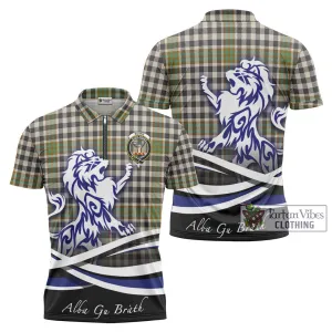 Burns Check Tartan Zipper Polo Shirt with Alba Gu Brath Regal Lion Emblem