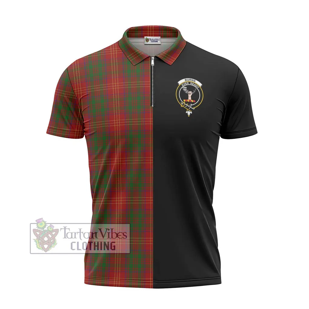 Burns Tartan Zipper Polo Shirt with Family Crest and Half Of Me Style