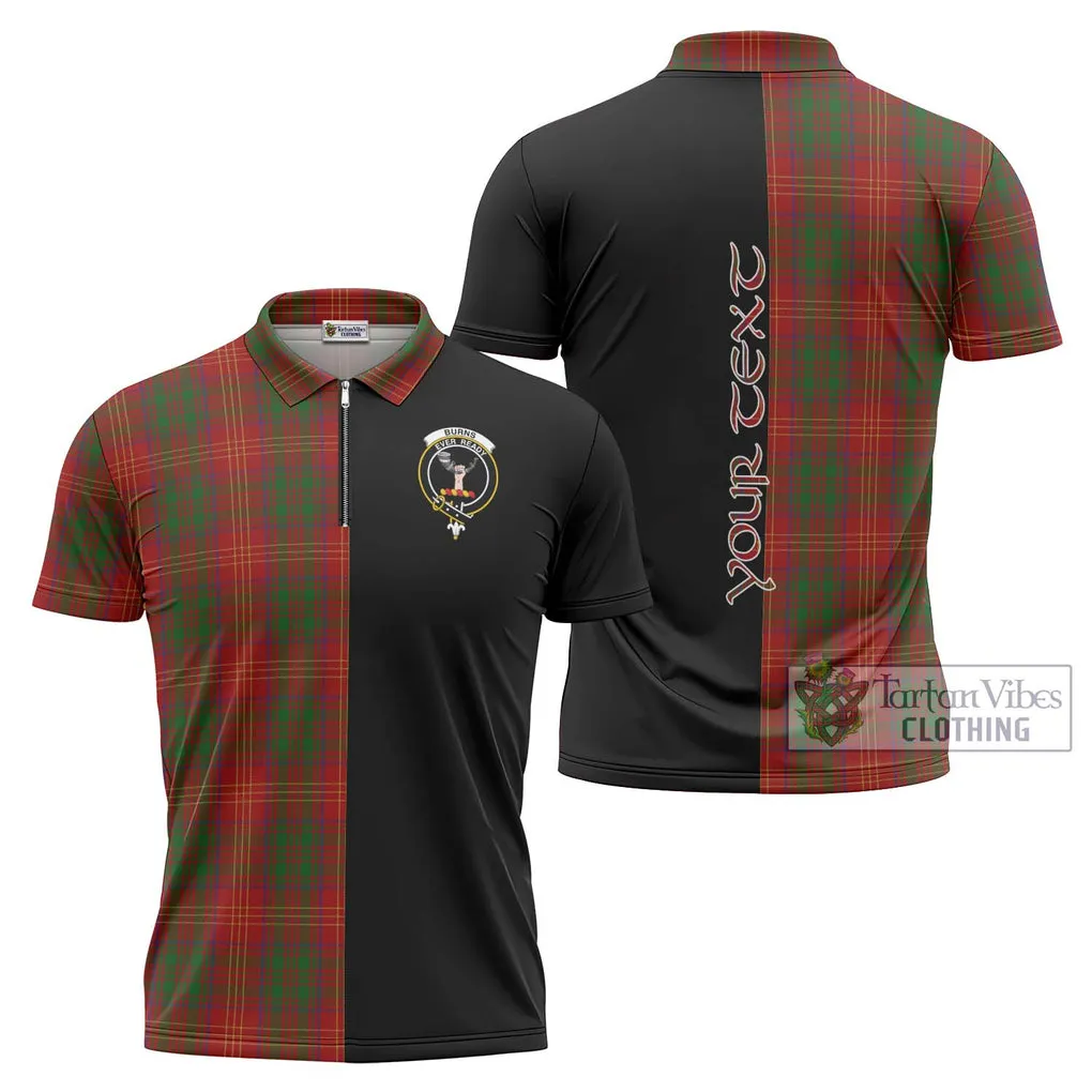 Burns Tartan Zipper Polo Shirt with Family Crest and Half Of Me Style