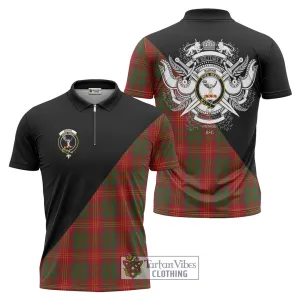 Burns Tartan Zipper Polo Shirt with Family Crest and Military Logo Style