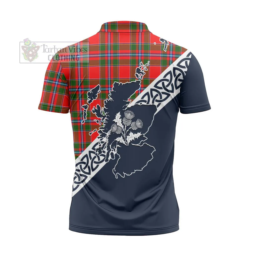 Butter Tartan Zipper Polo Shirt Featuring Thistle and Scotland Map