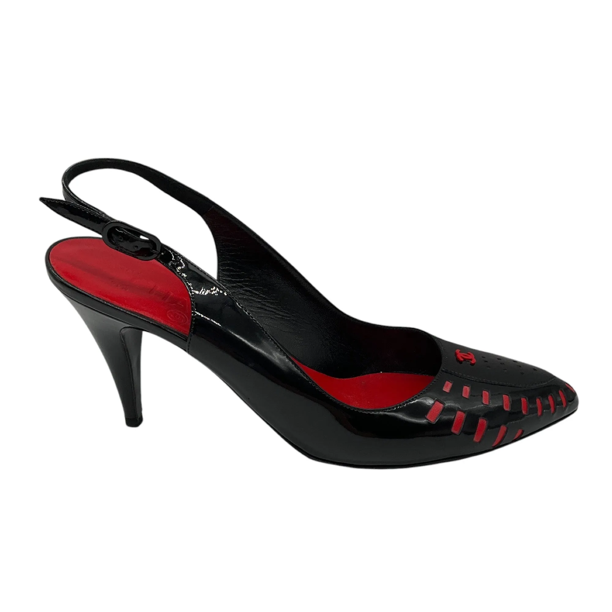 Chanel Black / Red 2009 Patent Leather Slingback Pumps