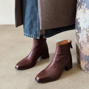 Classic Elegant Glove-Like Ankle Boots Mid Heel Slimming Boots Back Zipper Chelsea Boots