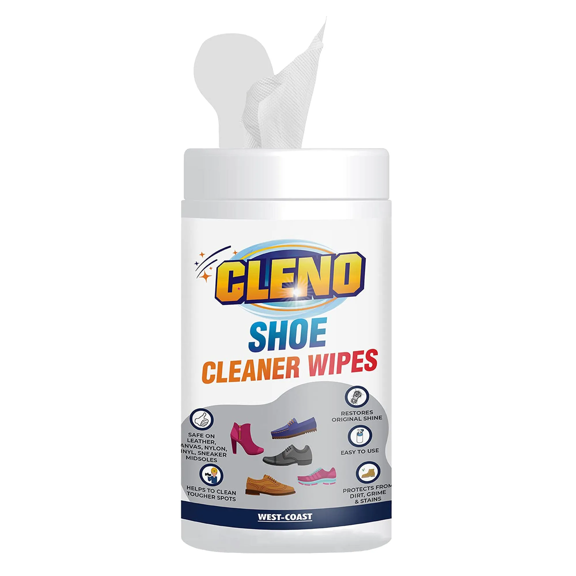 Cleno Shoe Cleaner Wet Wipes For Shoes/Loafers/Sandals/Slippers/Traditional Footwear/Athletic Shoes/Sneakers/White Shoes/Golf-Tennis Shoes/Scrub Off Dirt/Mud/Grass Stains - 50 Wipes (Ready to Use)