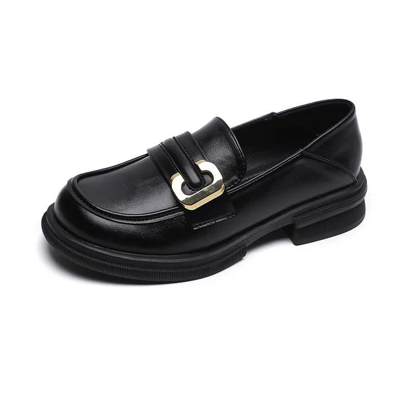 Comelyy Thick-soled Loafers Slip on Black Small Leather Shoes