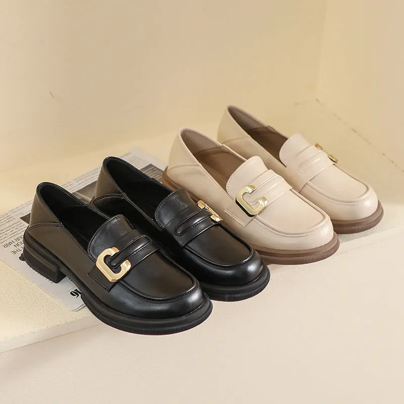 Comelyy Thick-soled Loafers Slip on Black Small Leather Shoes