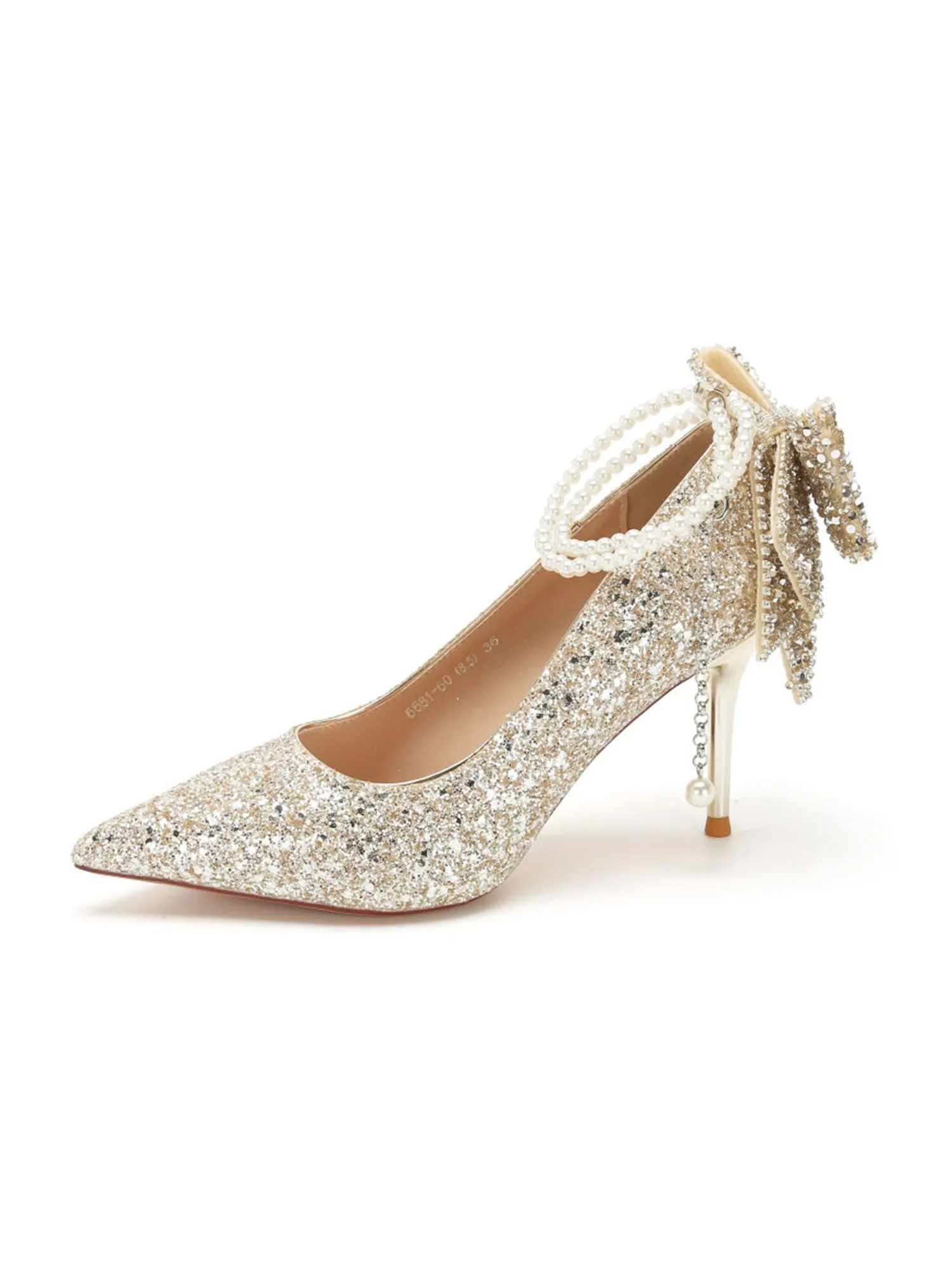 Crystal Sequin Pearl Chain Bowknot Women's High Heels