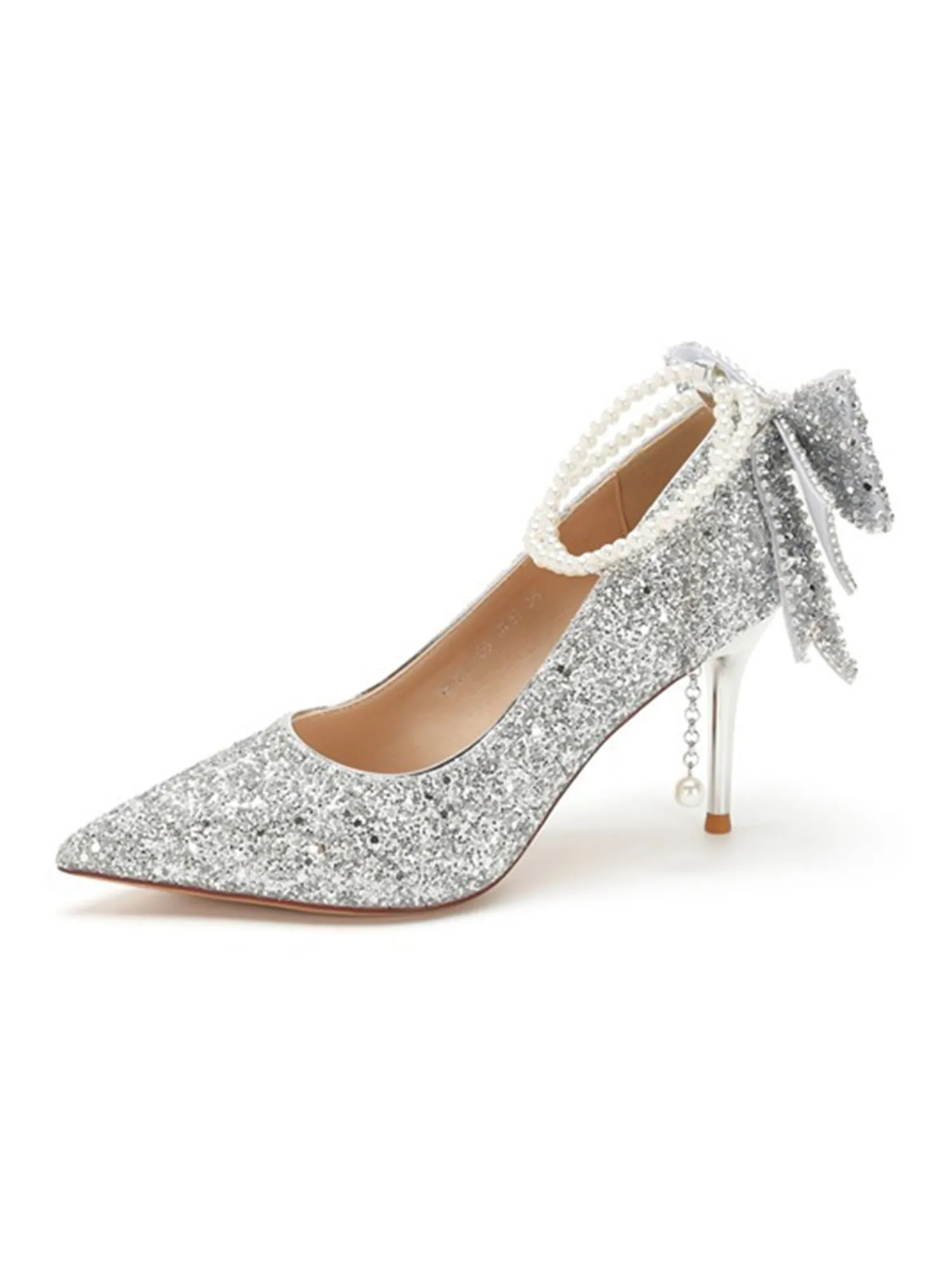 Crystal Sequin Pearl Chain Bowknot Women's High Heels