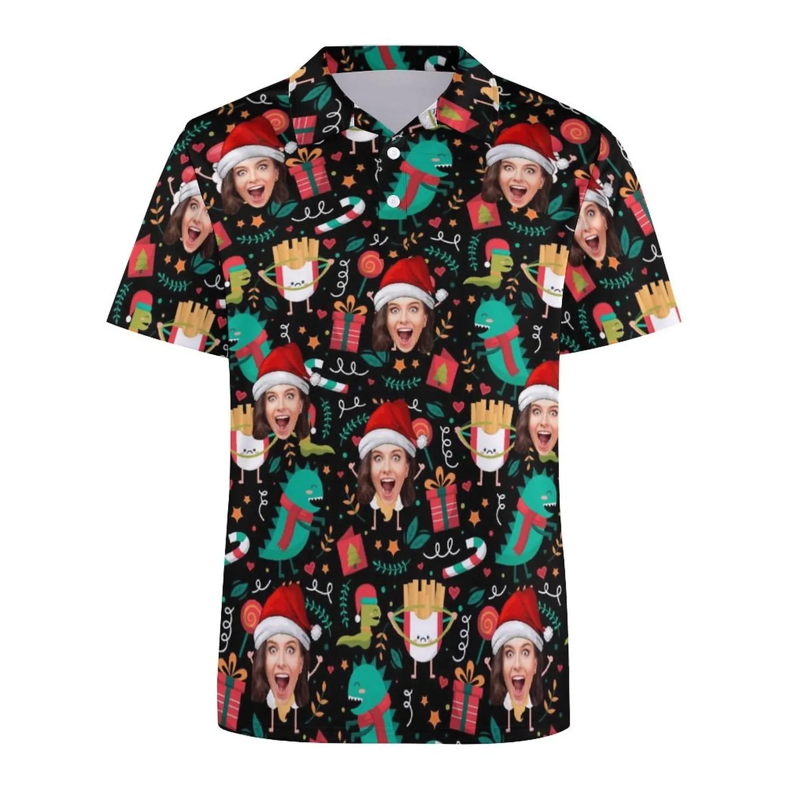 Custom Face Christmas Decoration Santa Hat All Over Print Polo Shirt Personalized Men's Golf Shirt