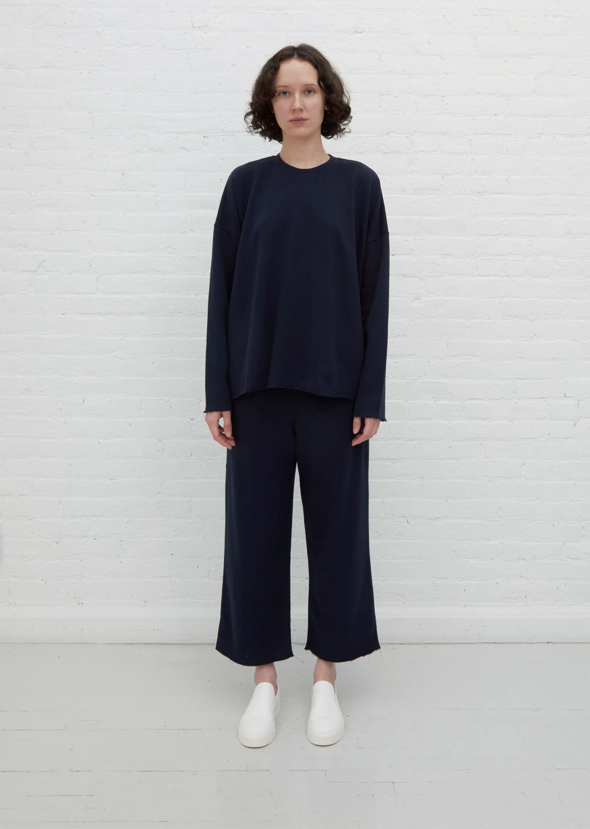 Cut Wide Leg Sweatpant — Navy