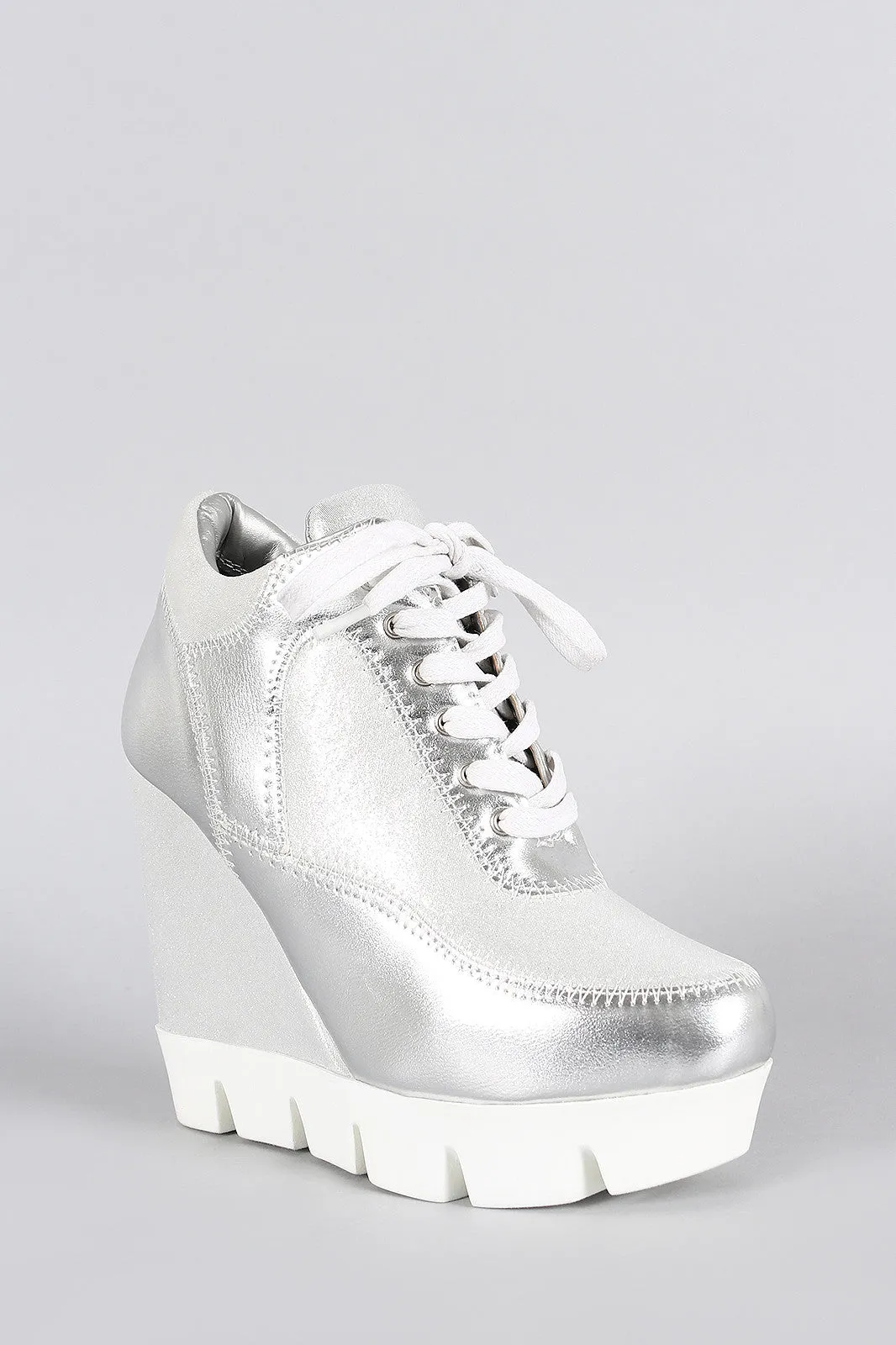 Dollhouse Metallic Lug Sole High Top Wedge Sneaker