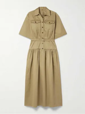 Edie belted cotton-twill midi shirt dress