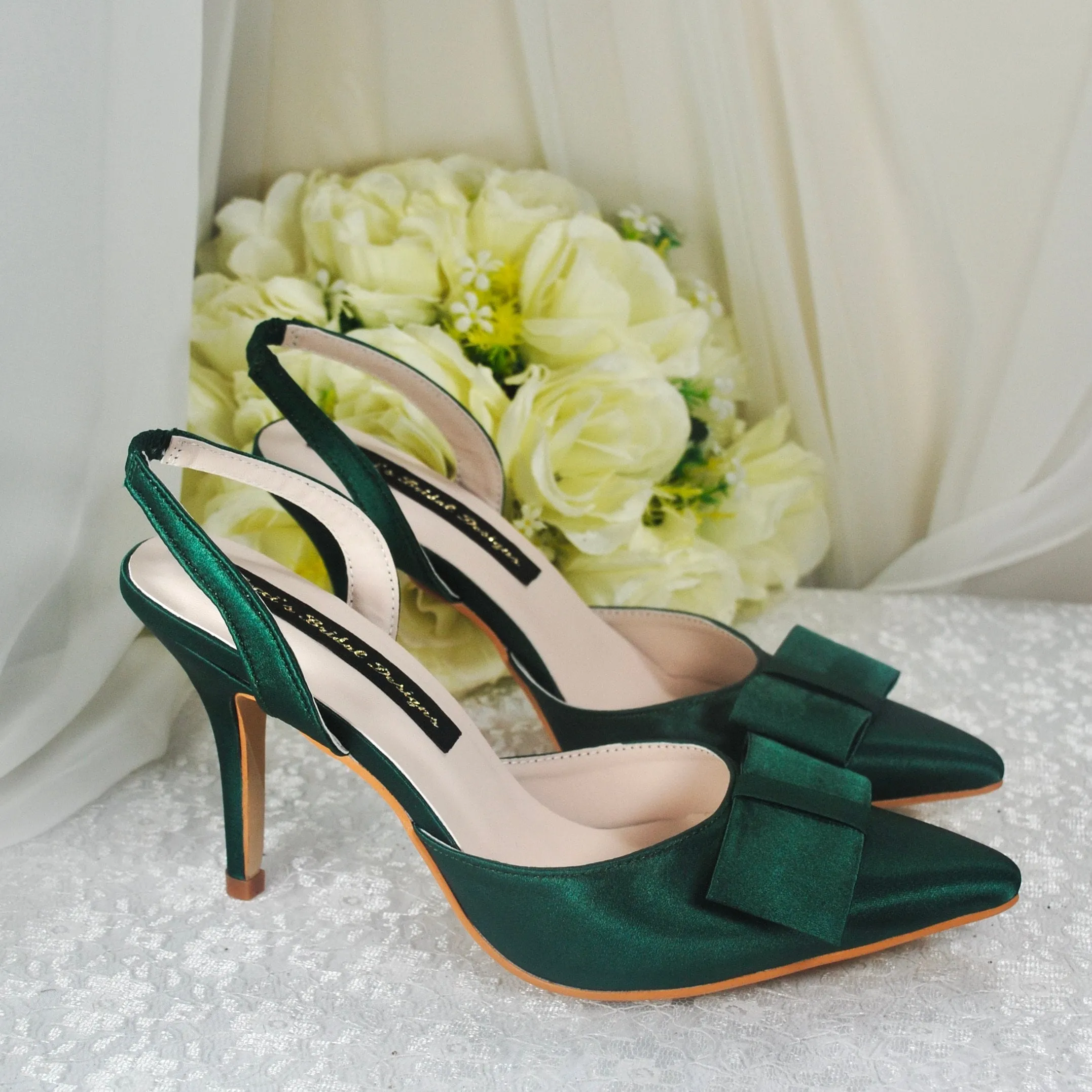 Emerald Green Satin Slingbacks UK8/US10.5