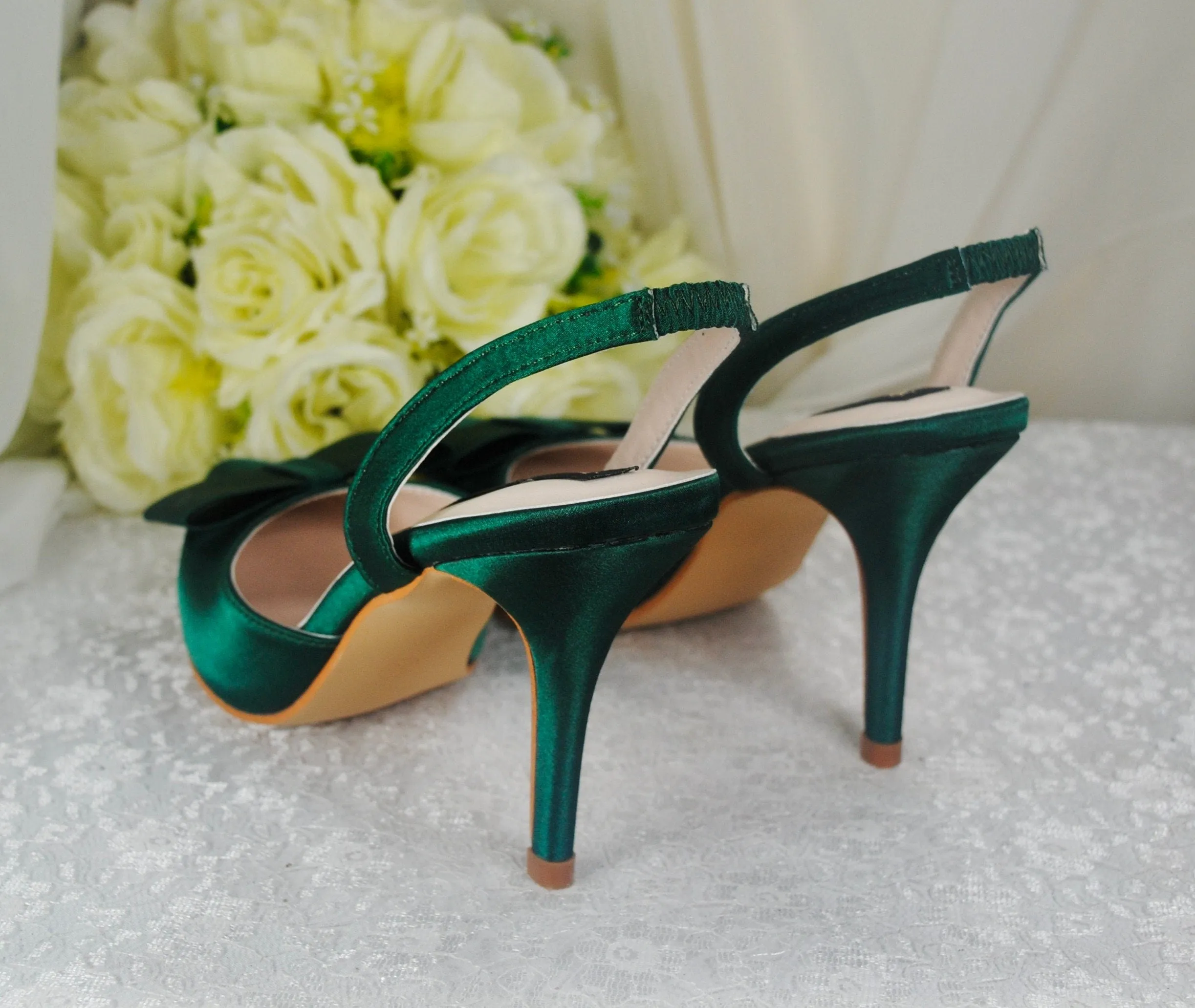 Emerald Green Satin Slingbacks UK8/US10.5