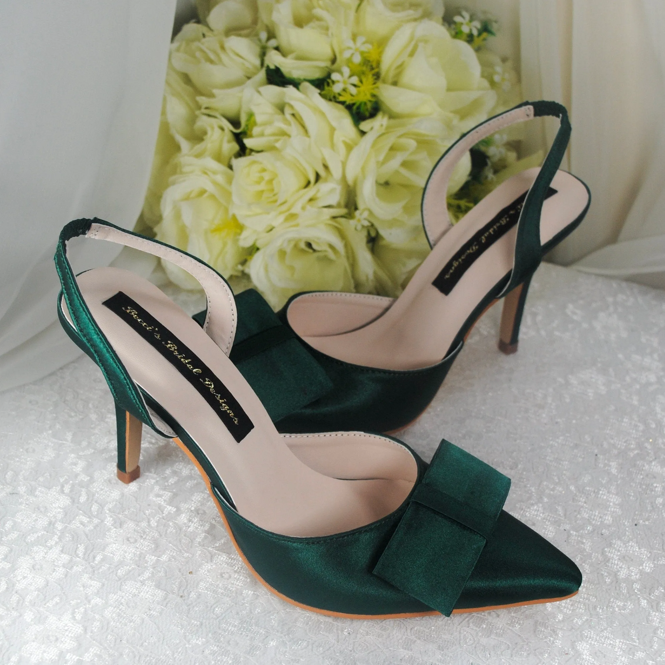 Emerald Green Satin Slingbacks UK8/US10.5