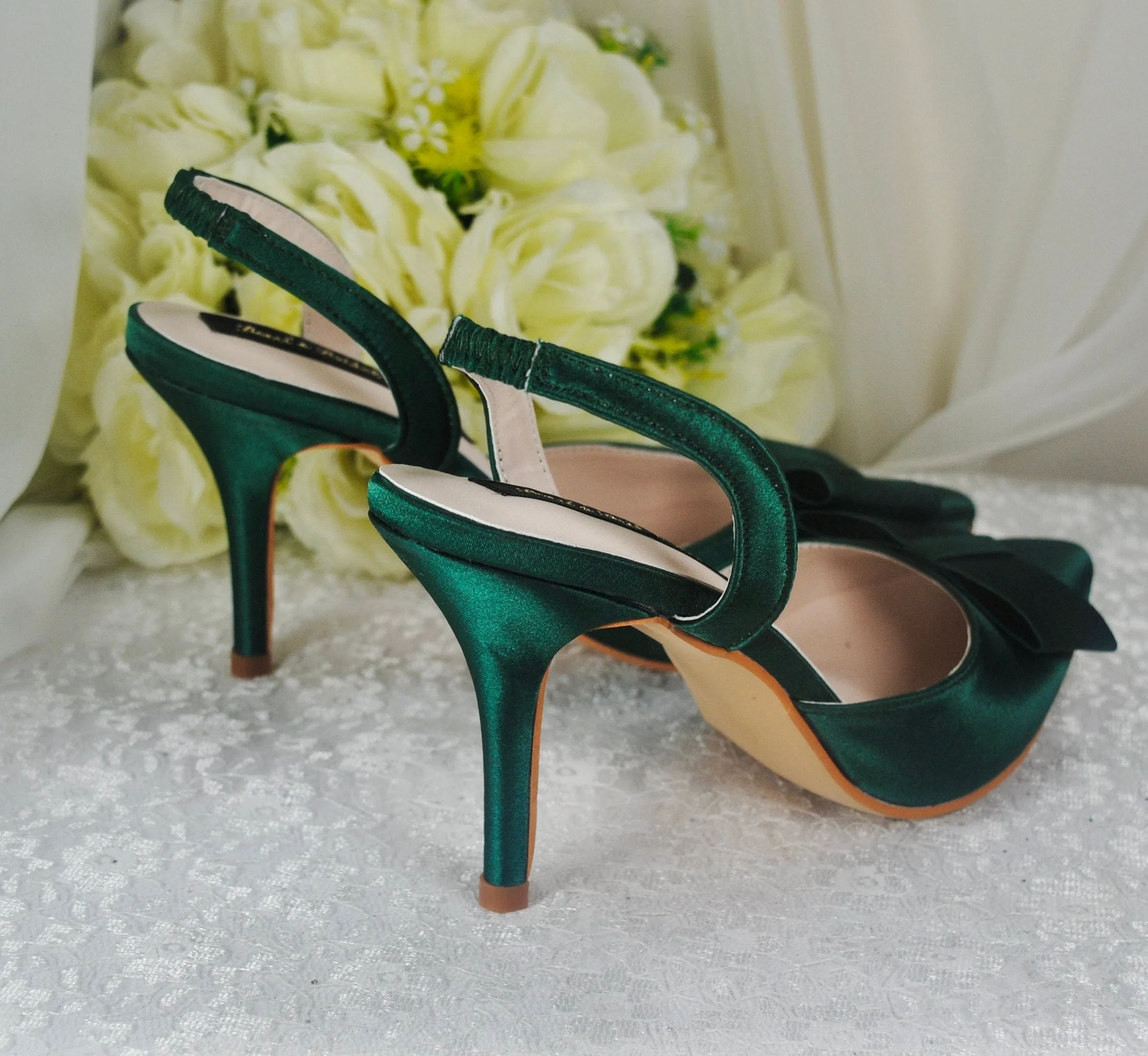 Emerald Green Satin Slingbacks UK8/US10.5