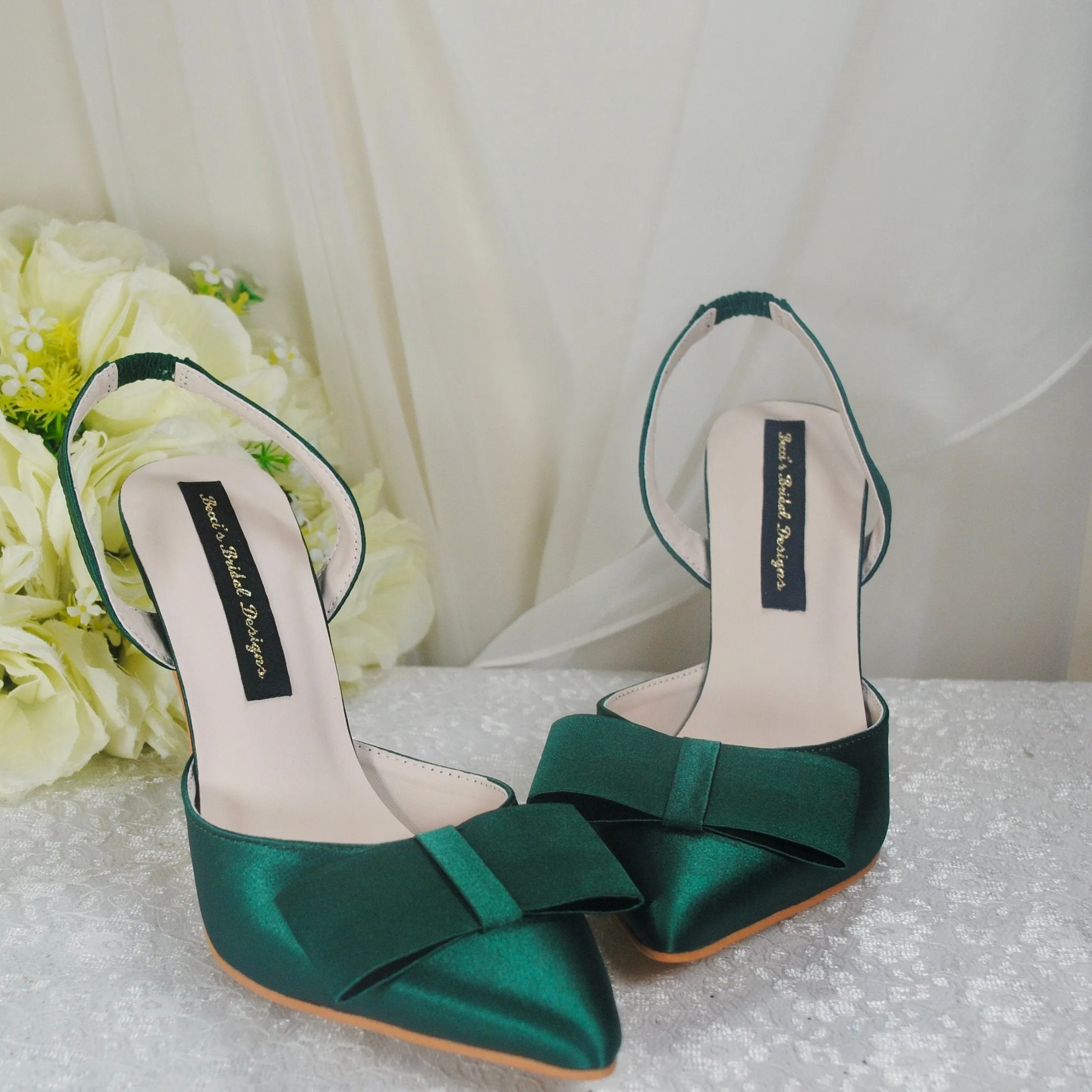 Emerald Green Satin Slingbacks UK8/US10.5