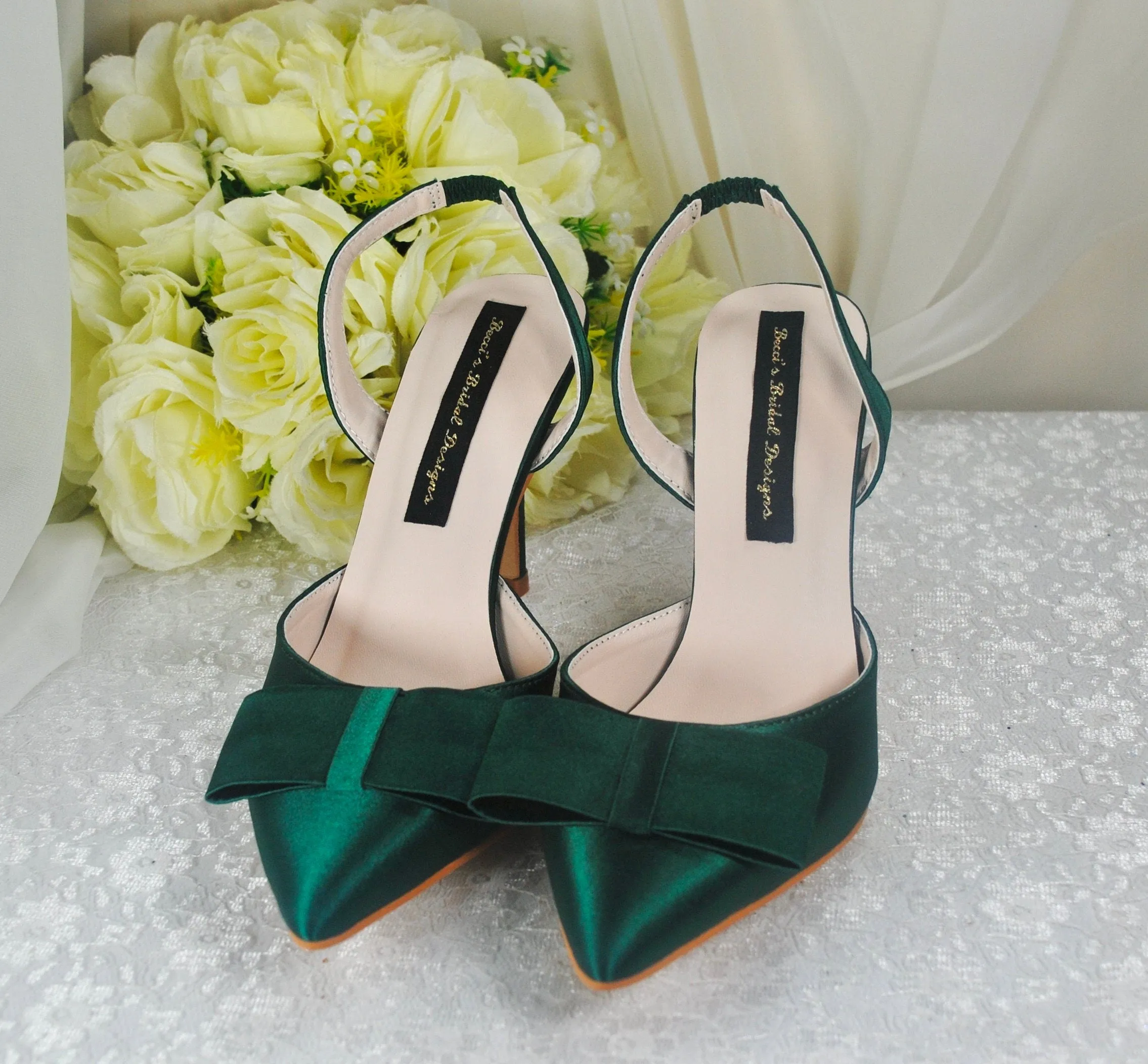 Emerald Green Satin Slingbacks UK8/US10.5