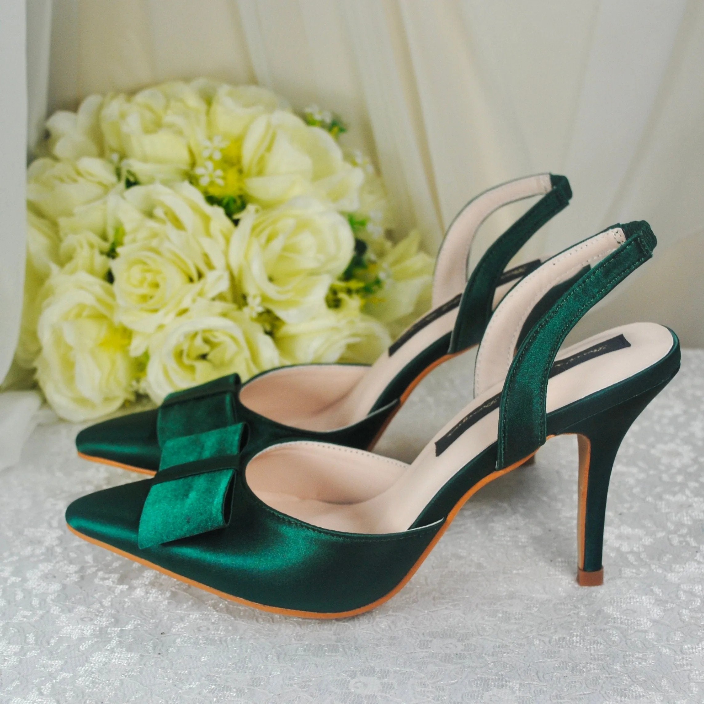 Emerald Green Satin Slingbacks UK8/US10.5