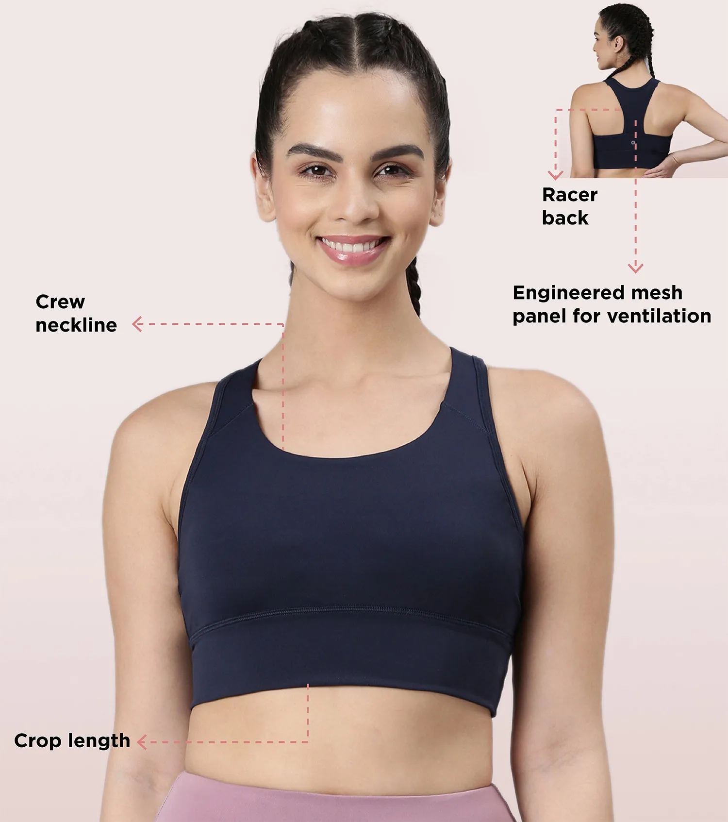 Enamor Basic Workout Sports Bra | Medium Impact Dry Fit Longline Bra For Women | A202