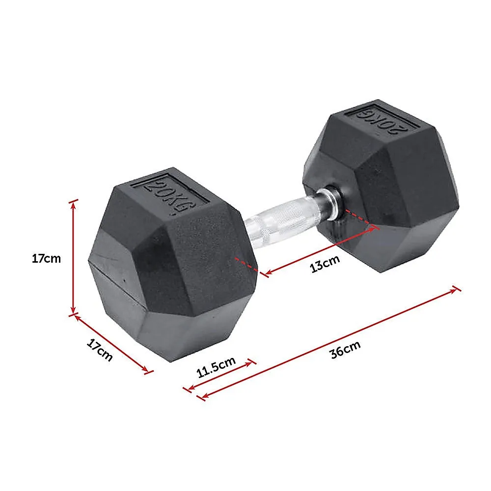 Ergonomic 20KG Rubber Hex Dumbbell with Chrome Handles