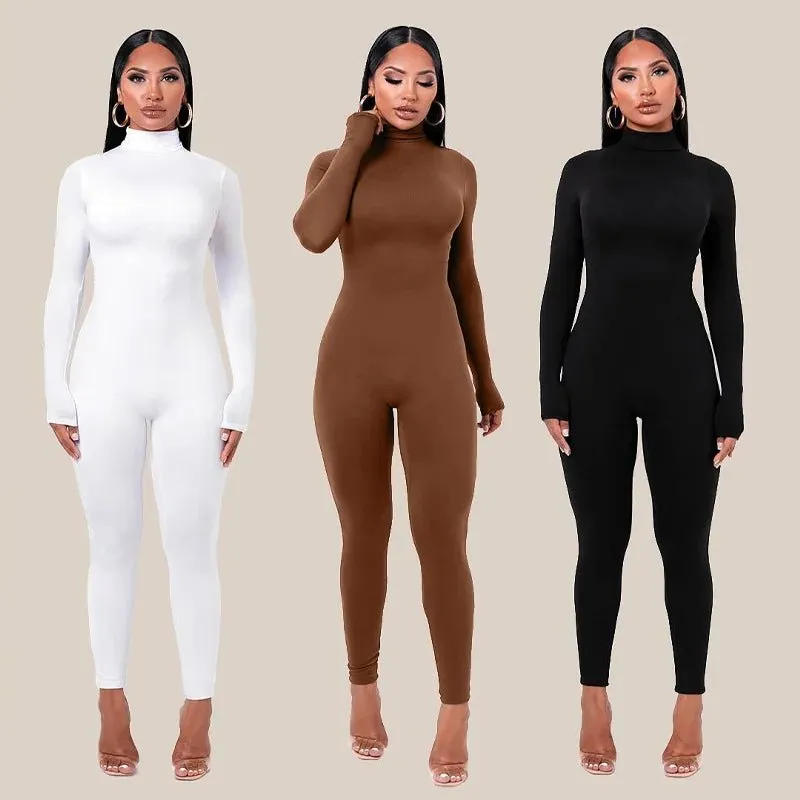 Fall Solid Long Sleeves yoga Rompers Women Ladies jogging wear new style One Piece stretch bodycon Jumpsuit