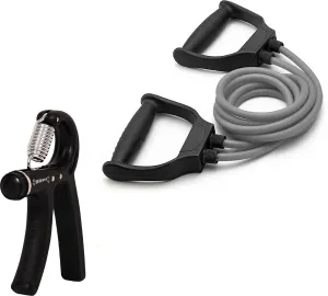 Fitness Combo Pack of Double Toning Tube & Hand Gripper for Workout - Black