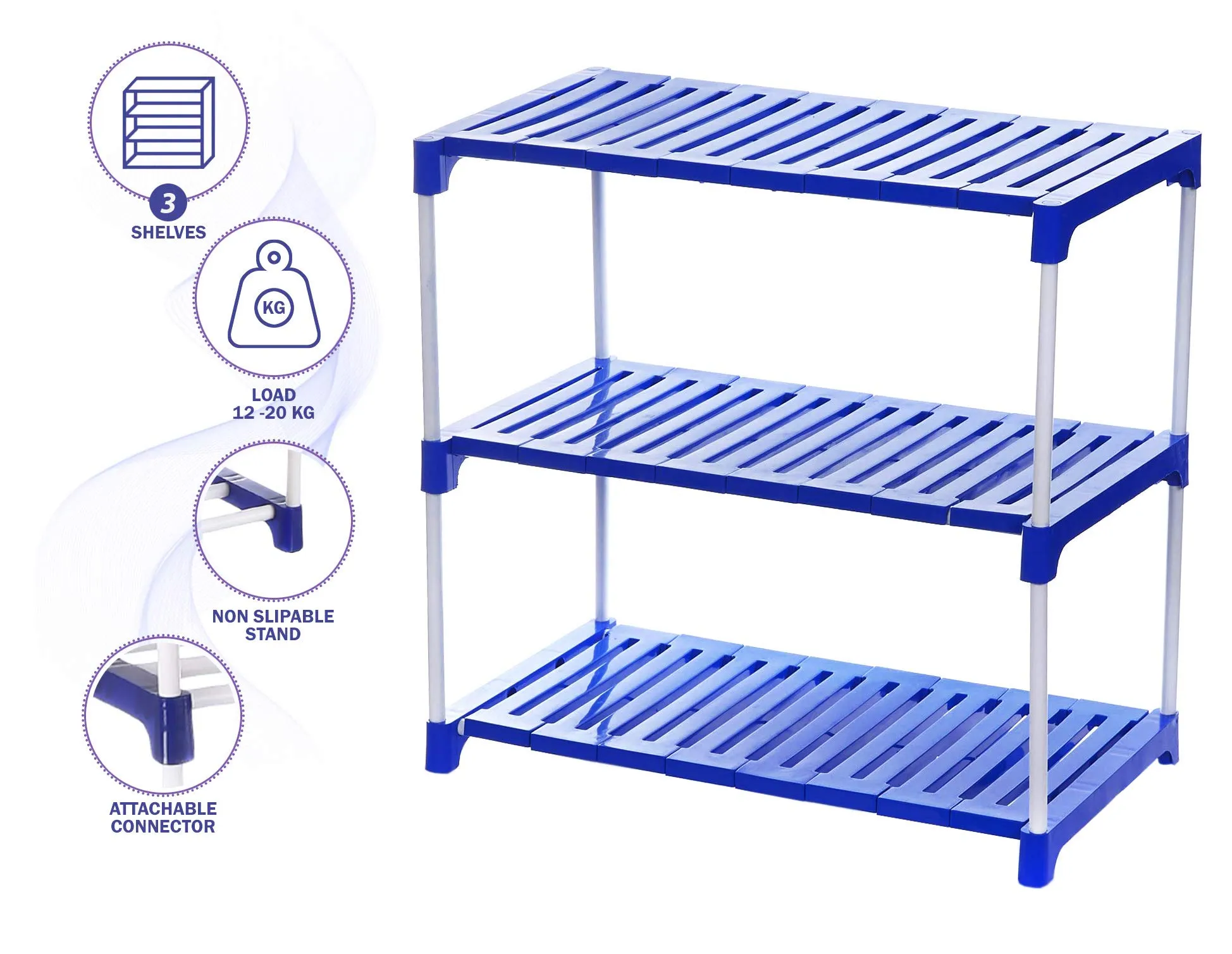 FLIPZON 3 Step Strong Foster Rack Organizer for Shoe/Clothes/Books | Need to Be Assemble - DIY | Metal & Plastic | Blue & white