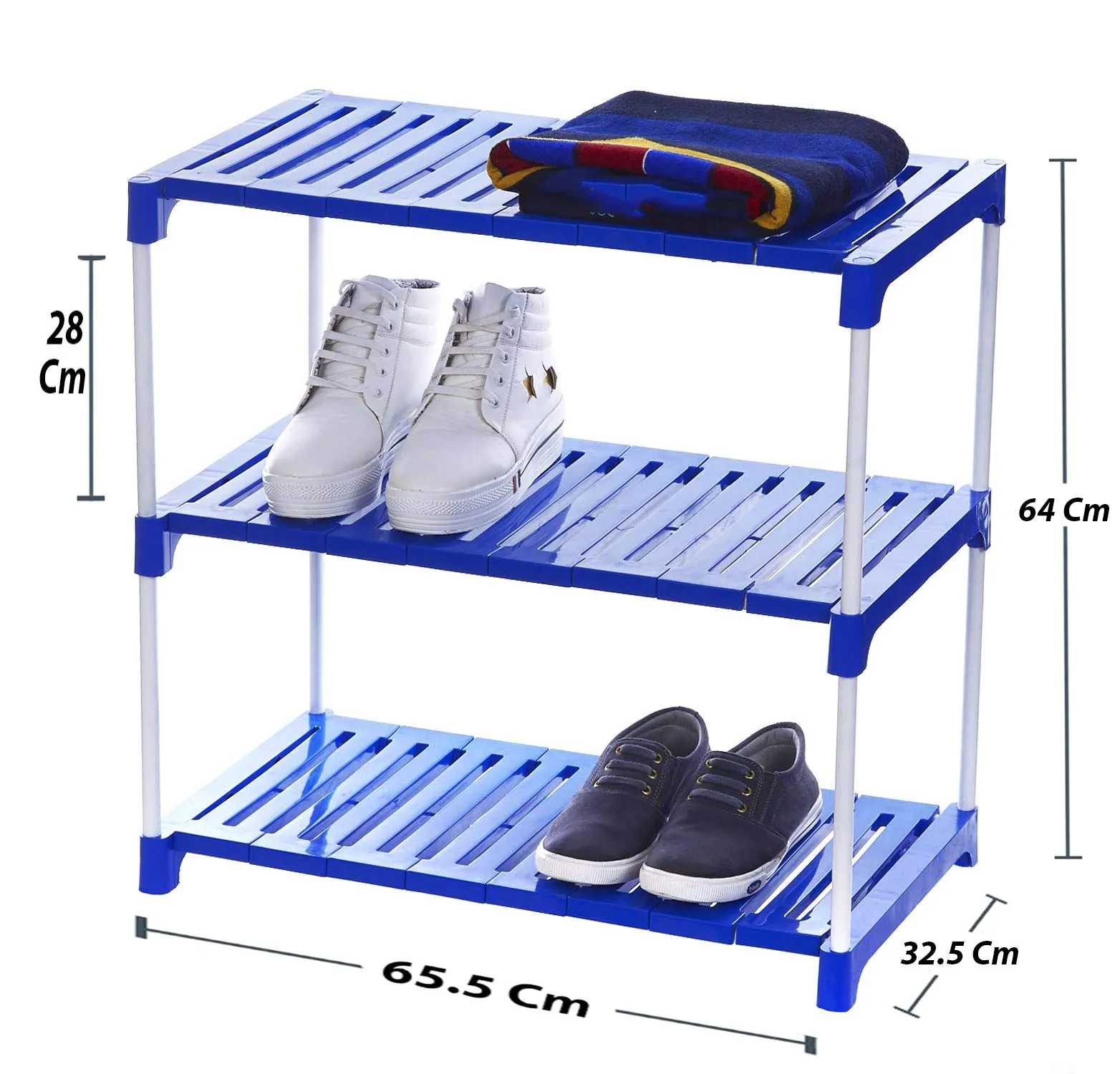 FLIPZON 3 Step Strong Foster Rack Organizer for Shoe/Clothes/Books | Need to Be Assemble - DIY | Metal & Plastic | Blue & white