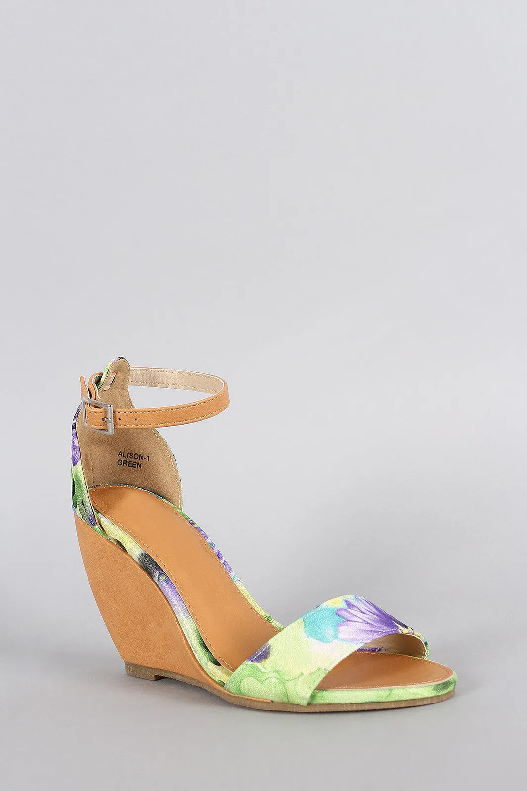 Floral Print Ankle strap Wedge