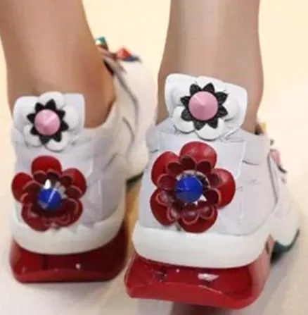 Flower-Embroidered Sneakers in Black or White