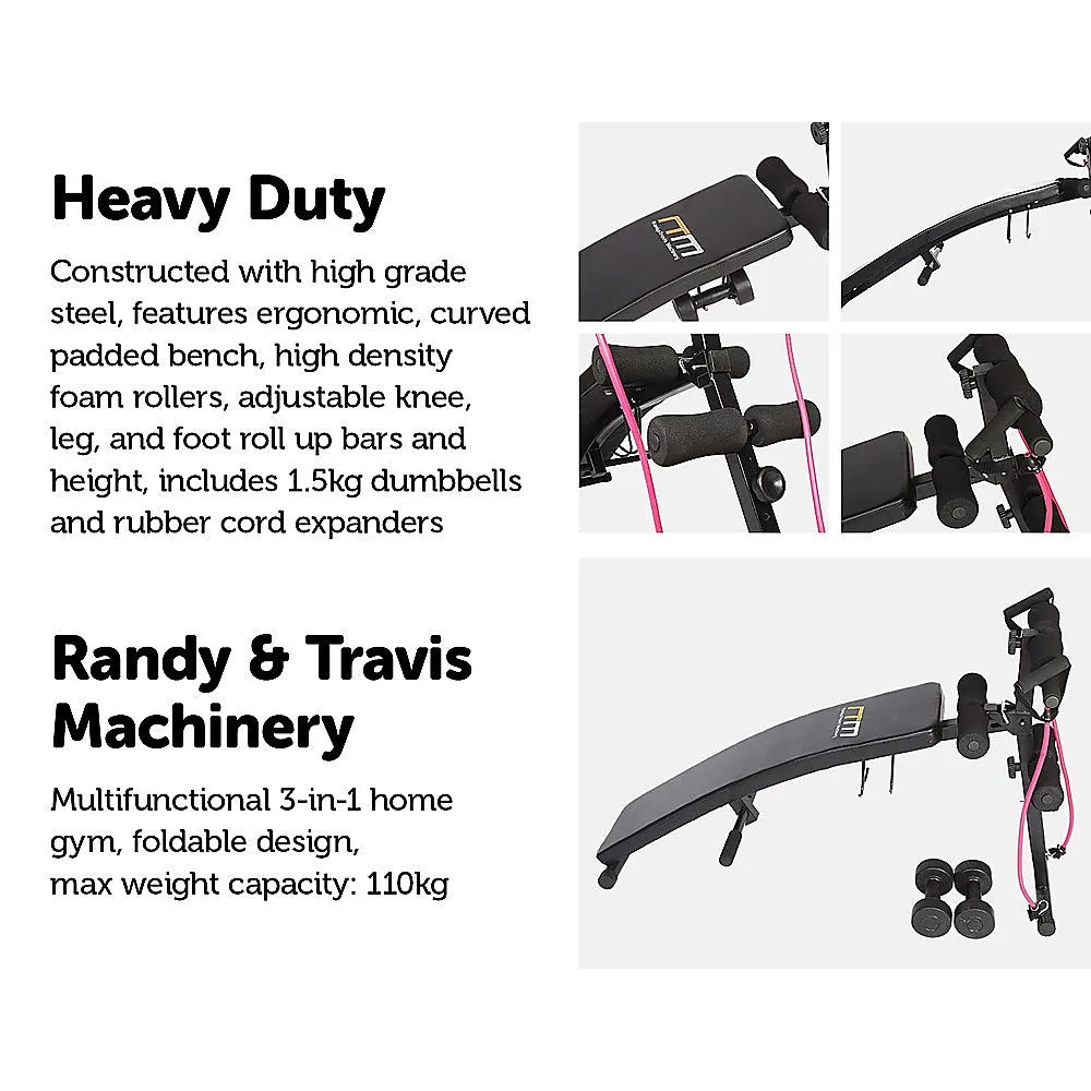 Foldable Incline Sit Up Bench with Dumbbells & Resistance