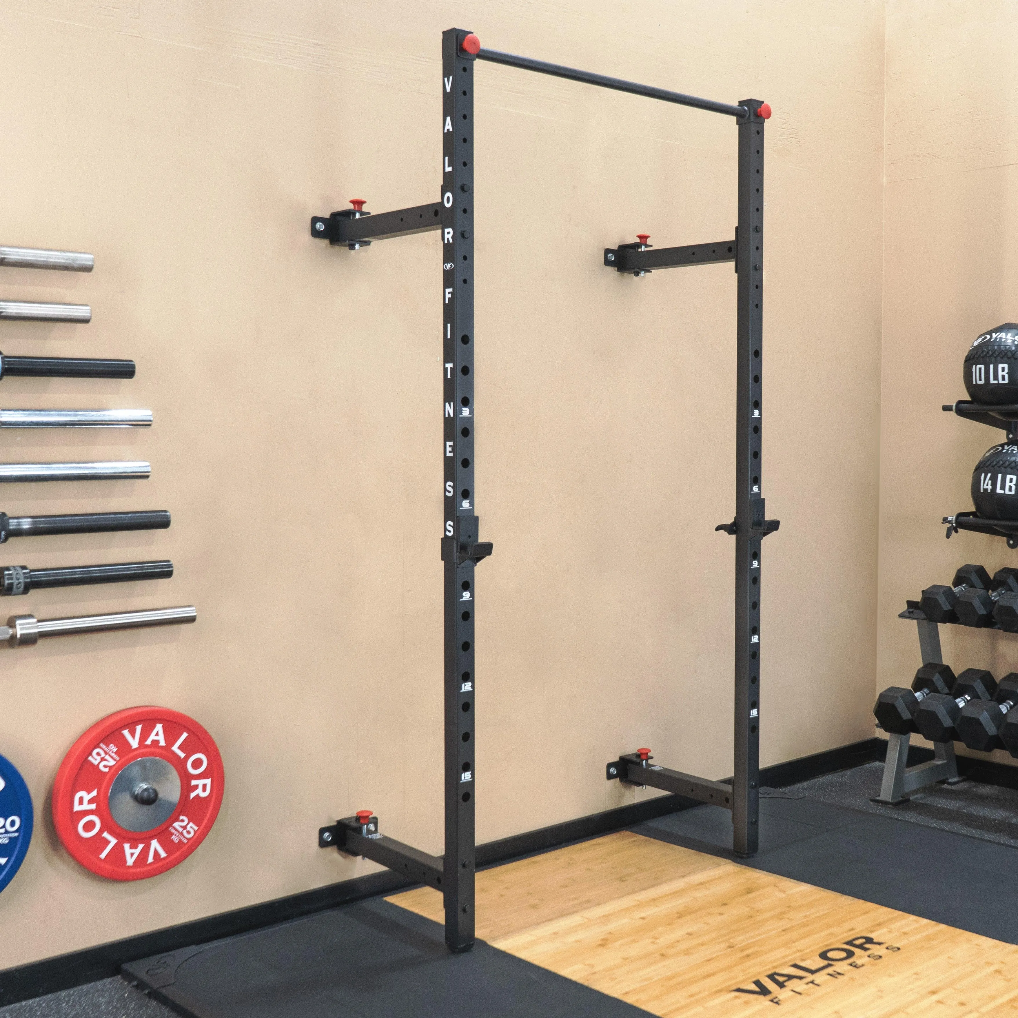 Folding Wall Mounted Squat Rack - Bench - Pull Up Bar