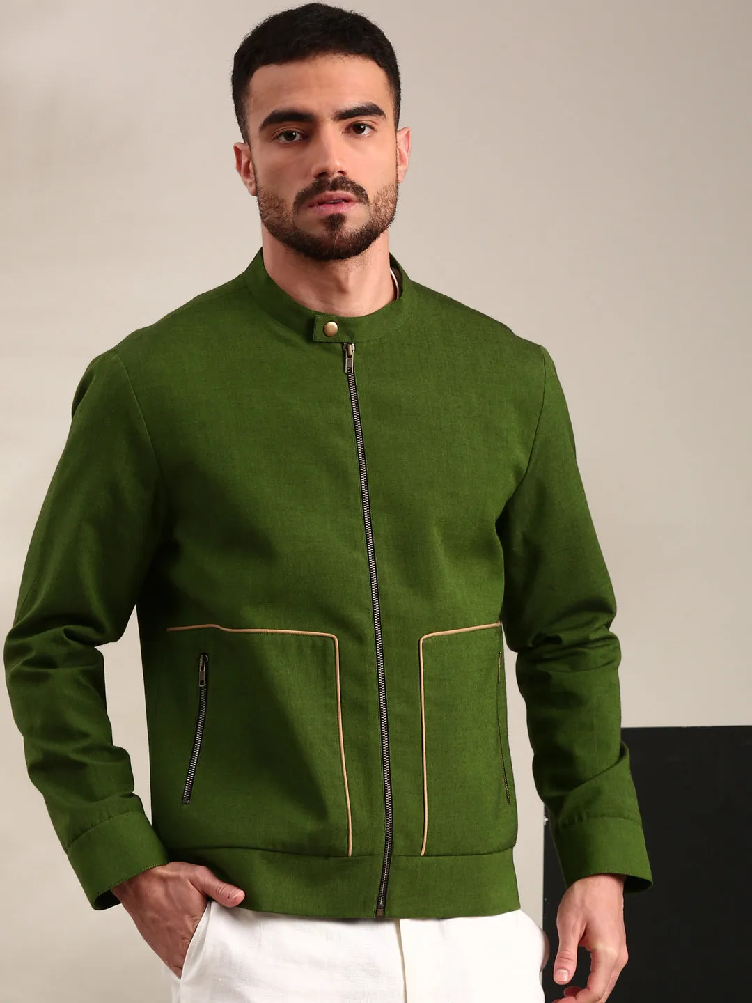 Green Cotton Bomber Jacket