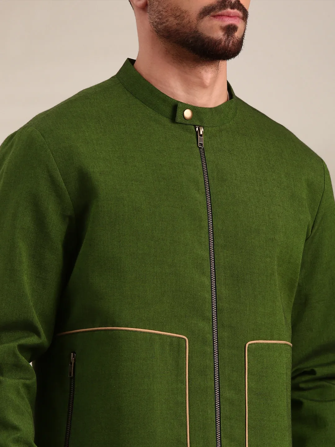 Green Cotton Bomber Jacket