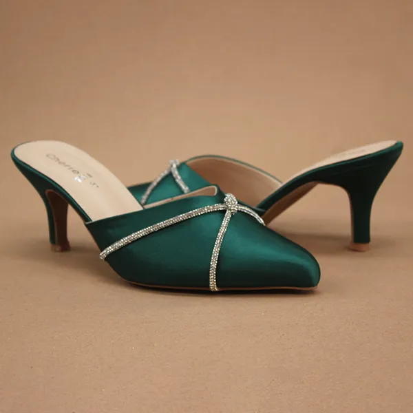 Green Fancy Heel Slippers for Women