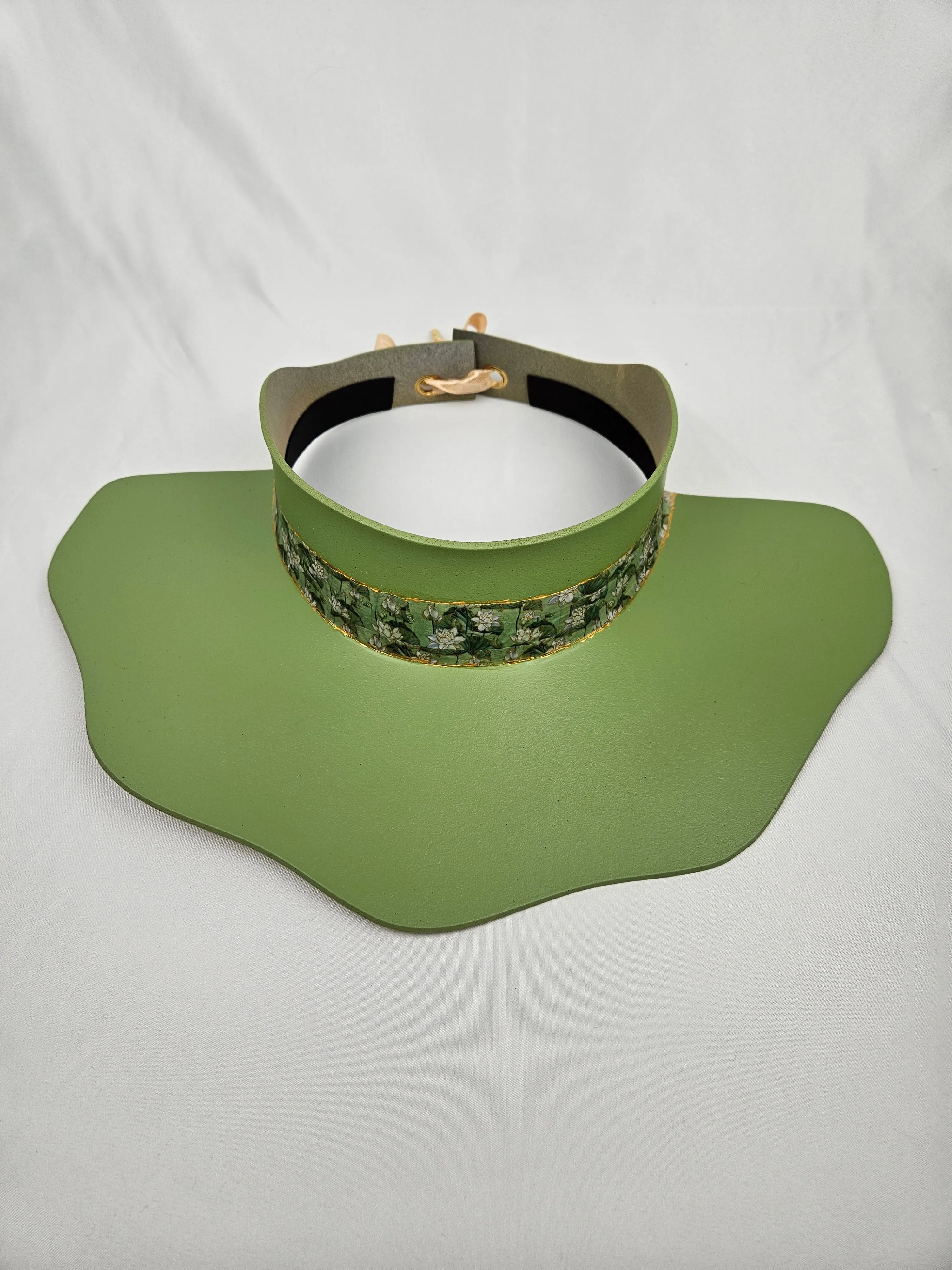 Green Lotus Visor Hat with Green Floral Band