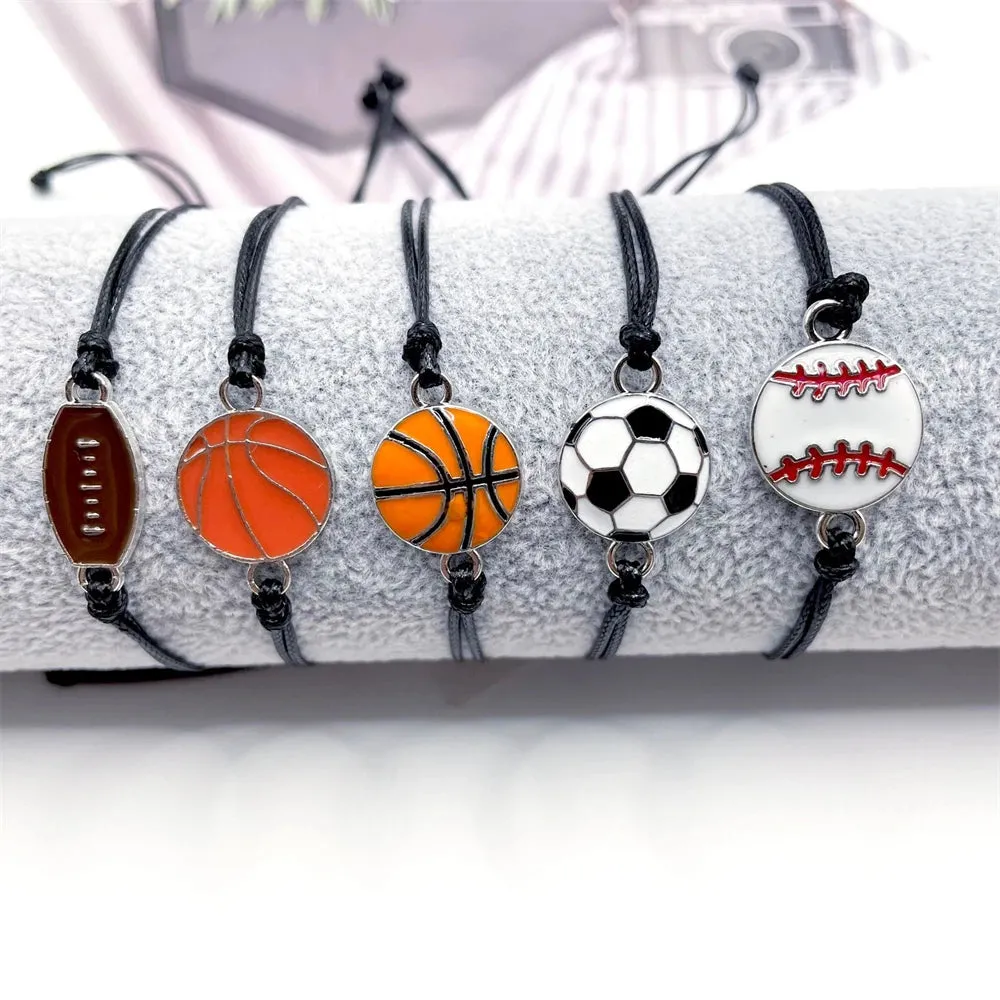 Hand Woven Football Basketball Bracelet Adjustable Wrist Rope for Women Men Sports Match Souvenir Jewelry Accessories Gift