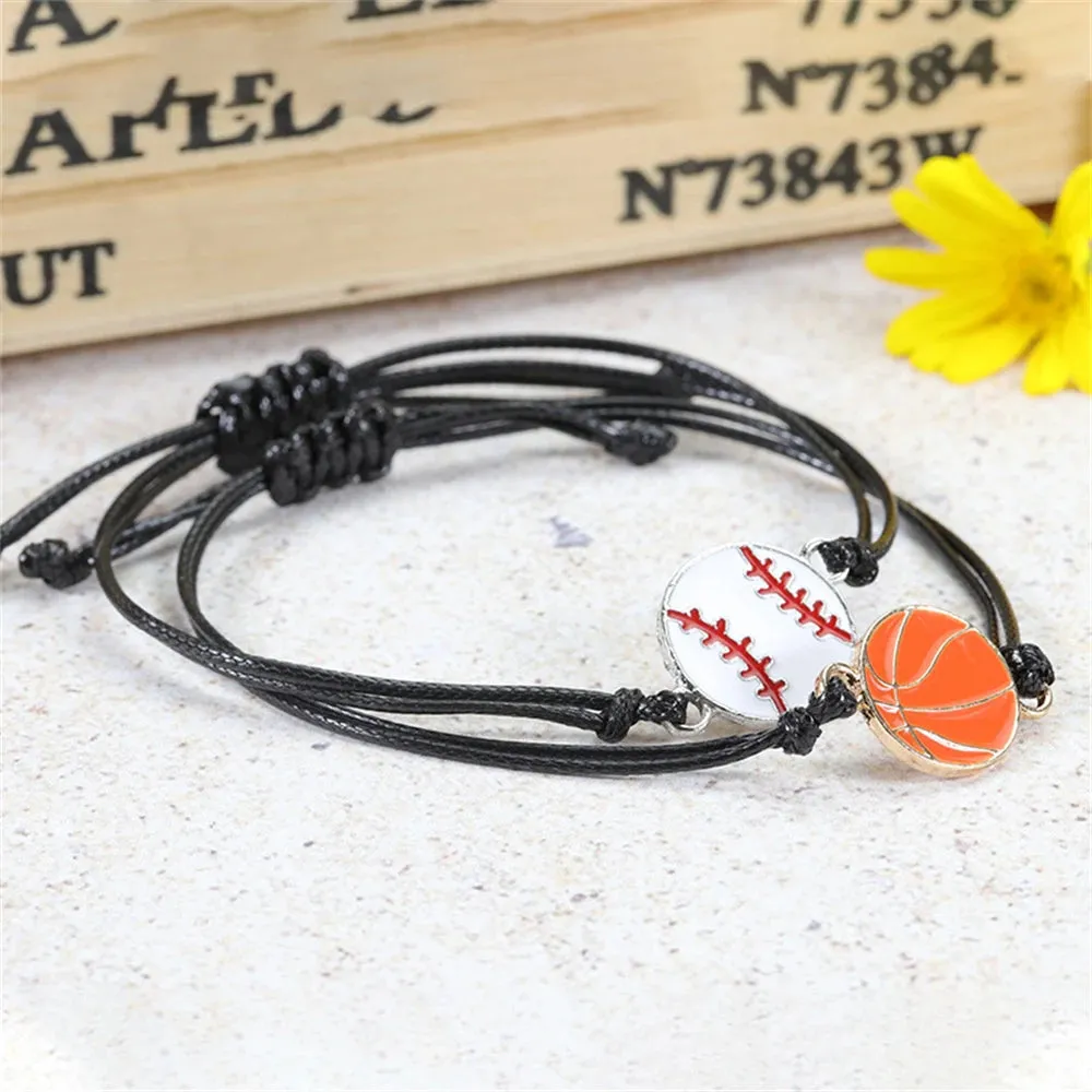 Hand Woven Football Basketball Bracelet Adjustable Wrist Rope for Women Men Sports Match Souvenir Jewelry Accessories Gift