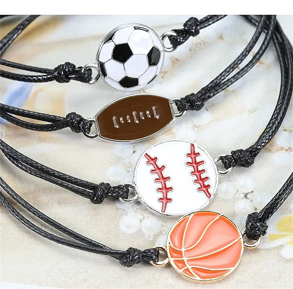 Hand Woven Football Basketball Bracelet Adjustable Wrist Rope for Women Men Sports Match Souvenir Jewelry Accessories Gift