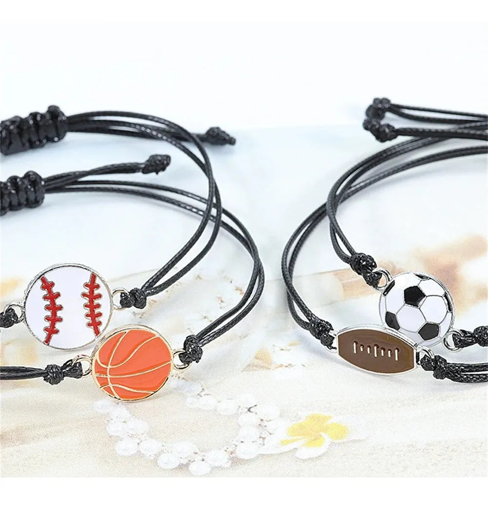 Hand Woven Football Basketball Bracelet Adjustable Wrist Rope for Women Men Sports Match Souvenir Jewelry Accessories Gift