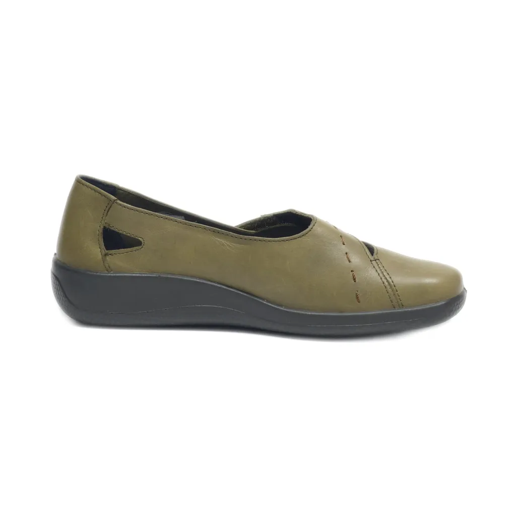 Hotter Flat Shoes Leather Green Colour For Women